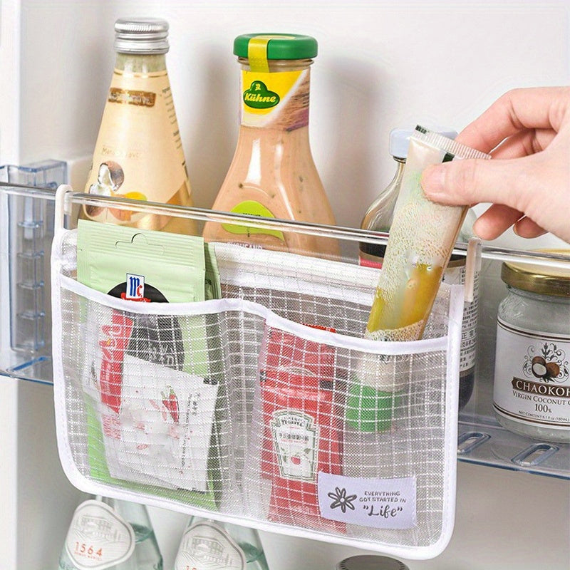 Multipurpose Fabric Refrigerator Door Organizer, Hanging Mesh Storage Bag for Kitchen Supplies, No Electricity Required, Stylish Fridge Organization Accessory