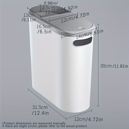 1-piece household bathroom trash can with lid and slit design for easy disposal of waste. Large capacity and essential for any home.