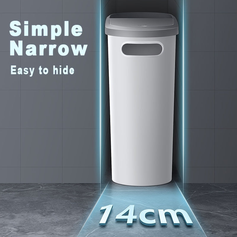 1-piece household bathroom trash can with lid and slit design for easy disposal of waste. Large capacity and essential for any home.