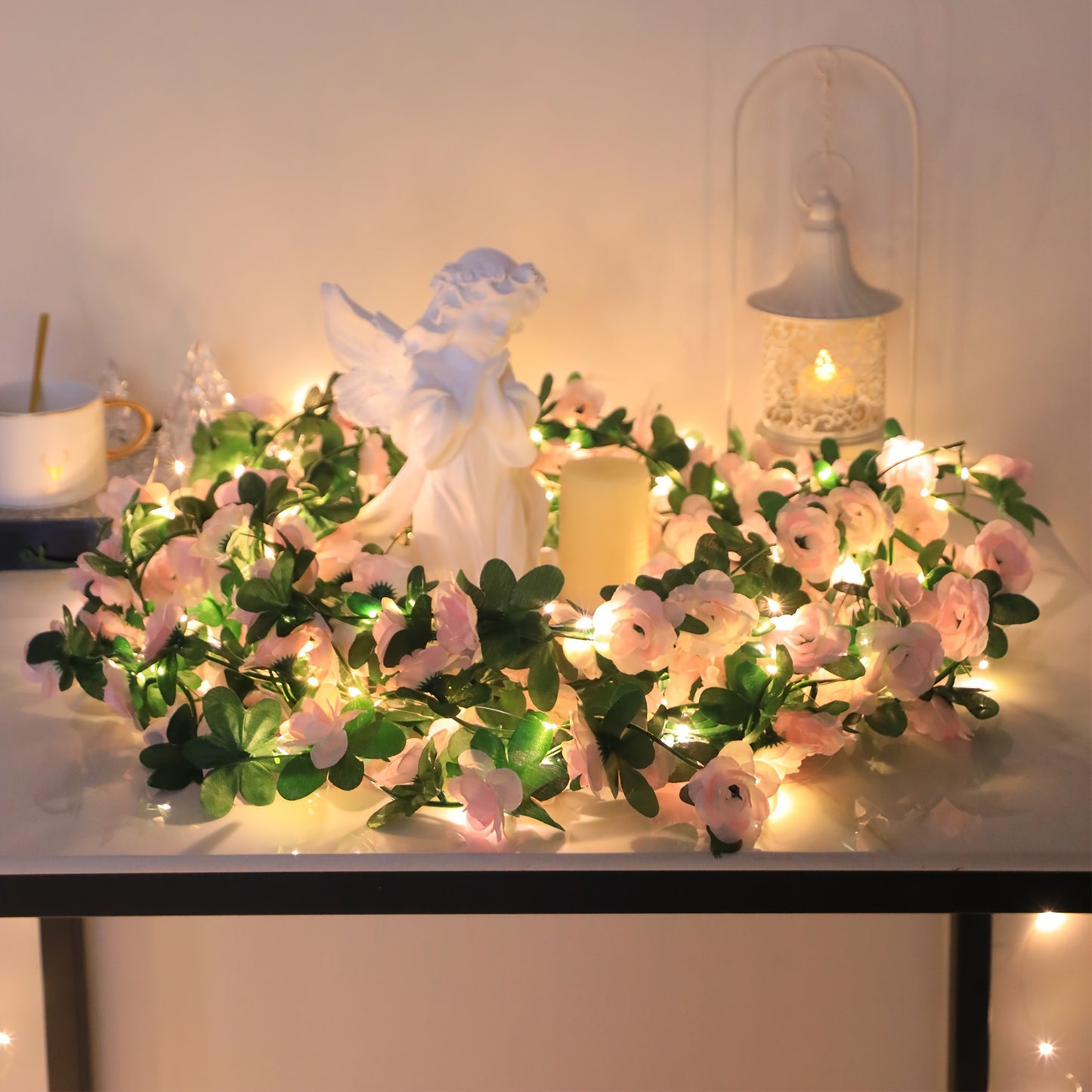 Pink rose vine with LED lights, ideal for birthdays, weddings, Mother's Day, and Valentine's decor.