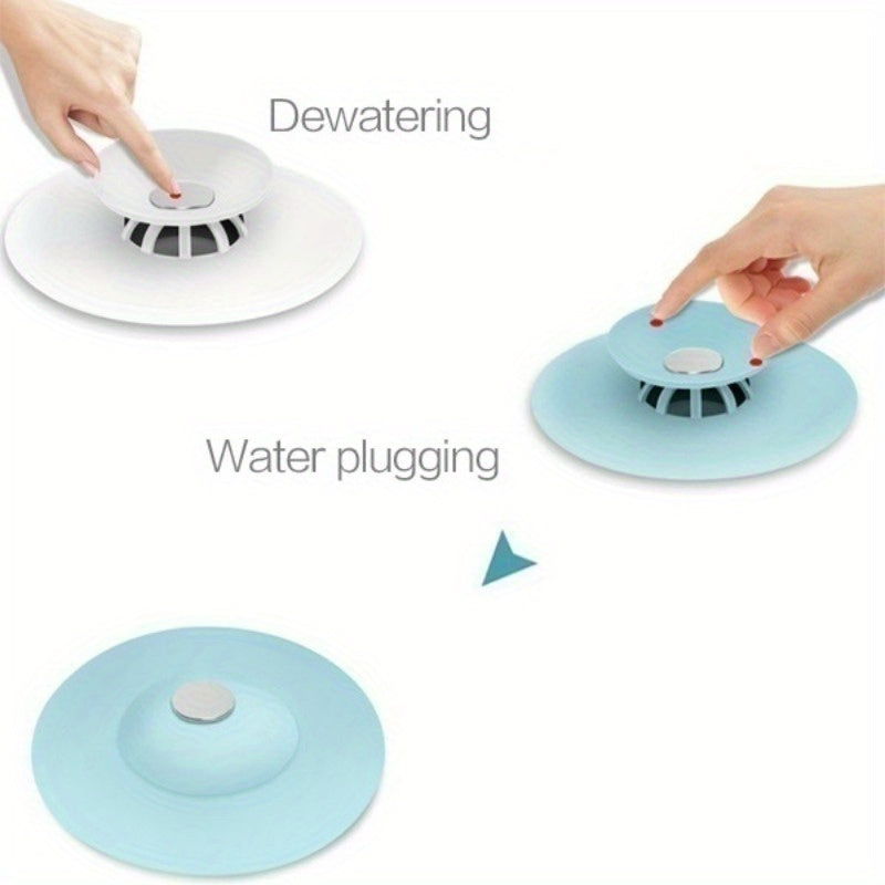 Silicone drain stopper and strainer with non-slip grip cover for kitchen and bathroom floors. Helps catch hair in shower, bathtub, and sink. Also acts as a hot bath tub protector and