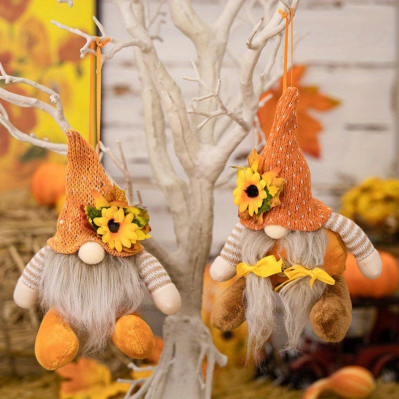 Luge New Sunflower Harvest Festival Thanksgiving Decoration Supplies with Gnome Doll Pendant and Rudolph Territory Doll, featuring Harvest Season Knitted Hat.