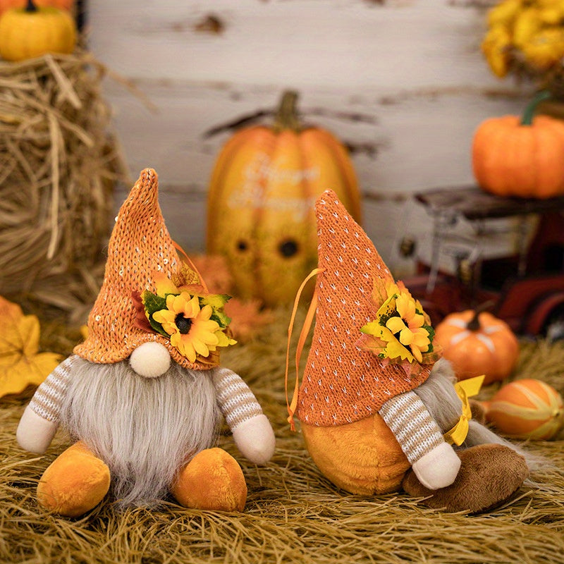 Luge New Sunflower Harvest Festival Thanksgiving Decoration Supplies with Gnome Doll Pendant and Rudolph Territory Doll, featuring Harvest Season Knitted Hat.