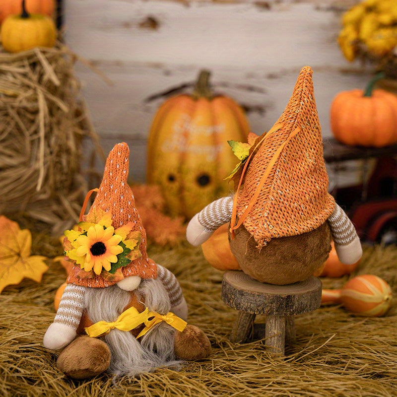 Luge New Sunflower Harvest Festival Thanksgiving Decoration Supplies with Gnome Doll Pendant and Rudolph Territory Doll, featuring Harvest Season Knitted Hat.