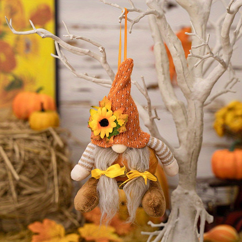 Luge New Sunflower Harvest Festival Thanksgiving Decoration Supplies with Gnome Doll Pendant and Rudolph Territory Doll, featuring Harvest Season Knitted Hat.