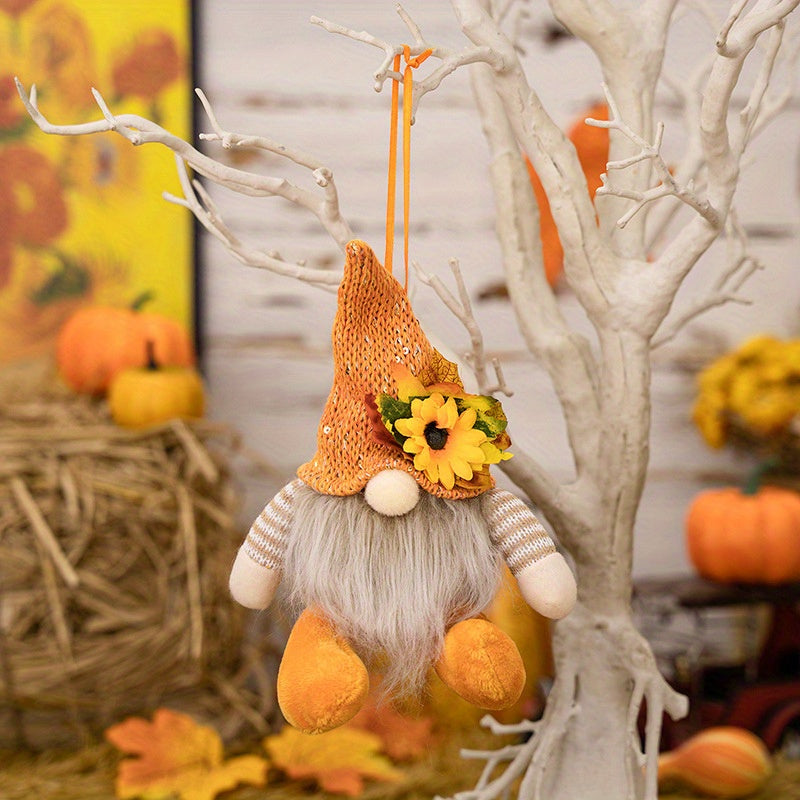 Luge New Sunflower Harvest Festival Thanksgiving Decoration Supplies with Gnome Doll Pendant and Rudolph Territory Doll, featuring Harvest Season Knitted Hat.