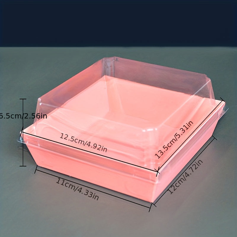 Set of 20 Paper Charcuterie Boxes with Clear Secure Lids - Perfect Square Dessert Containers in Pink for Strawberries, Cookies, Cake Slices, Brownies, and Cinnamon Rolls. Ideal for Kitchen Organization and Storage of Baking Supplies and Accessories.