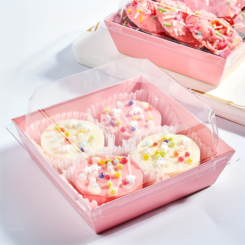 Set of 20 Paper Charcuterie Boxes with Clear Secure Lids - Perfect Square Dessert Containers in Pink for Strawberries, Cookies, Cake Slices, Brownies, and Cinnamon Rolls. Ideal for Kitchen Organization and Storage of Baking Supplies and Accessories.