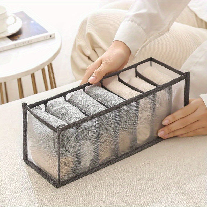 Women's wardrobe organizer for underwear and socks, with divided grid.