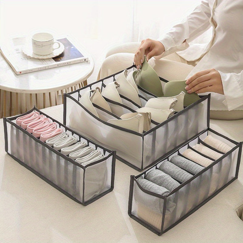 Women's wardrobe organizer for underwear and socks, with divided grid.