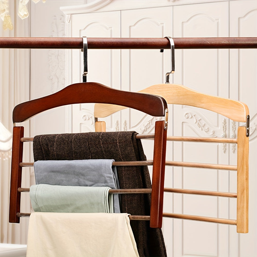 Wooden Pants Hanger with Multiple Tiers - Save Space in Your Closet and Keep Your Clothes Organized. Perfect for Storing Ties, Scarves, and More. Perfect for Wardrobe Organization and Storage of Clothes.