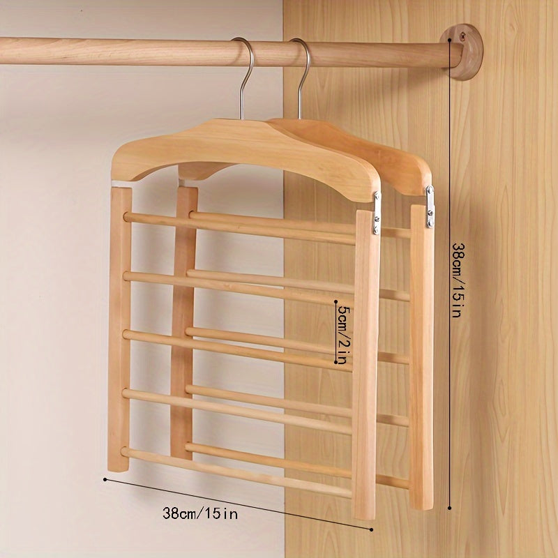 Wooden Pants Hanger with Multiple Tiers - Save Space in Your Closet and Keep Your Clothes Organized. Perfect for Storing Ties, Scarves, and More. Perfect for Wardrobe Organization and Storage of Clothes.