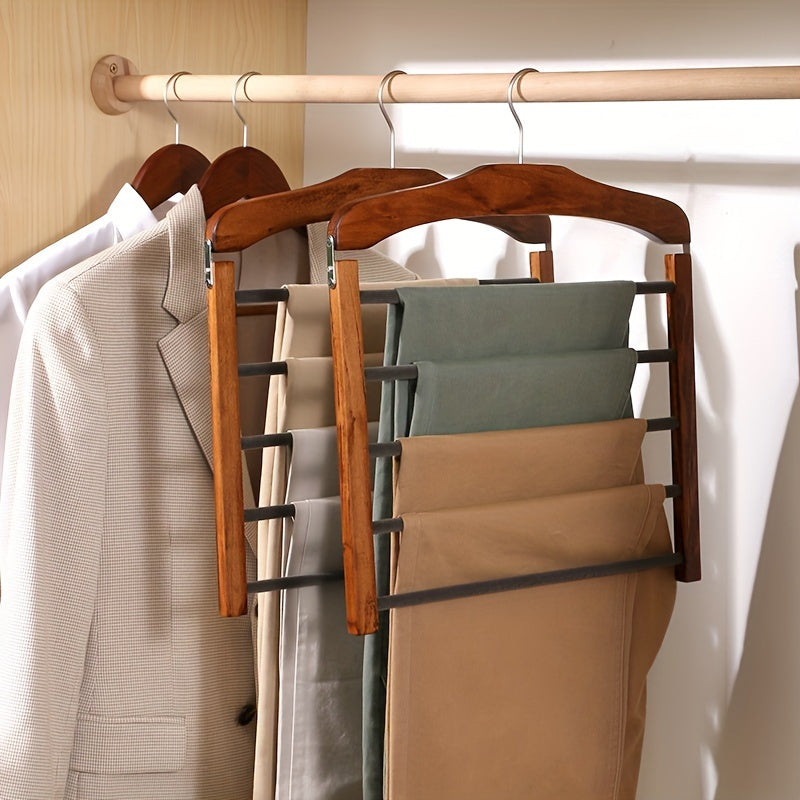 Wooden Pants Hanger with Multiple Tiers - Save Space in Your Closet and Keep Your Clothes Organized. Perfect for Storing Ties, Scarves, and More. Perfect for Wardrobe Organization and Storage of Clothes.