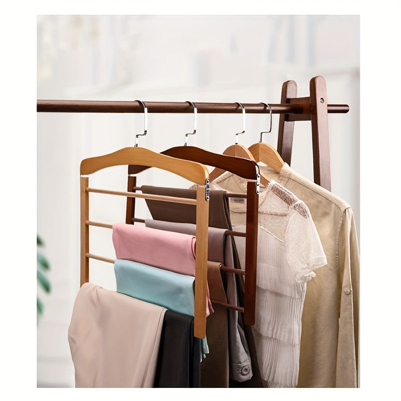 Wooden Pants Hanger with Multiple Tiers - Save Space in Your Closet and Keep Your Clothes Organized. Perfect for Storing Ties, Scarves, and More. Perfect for Wardrobe Organization and Storage of Clothes.