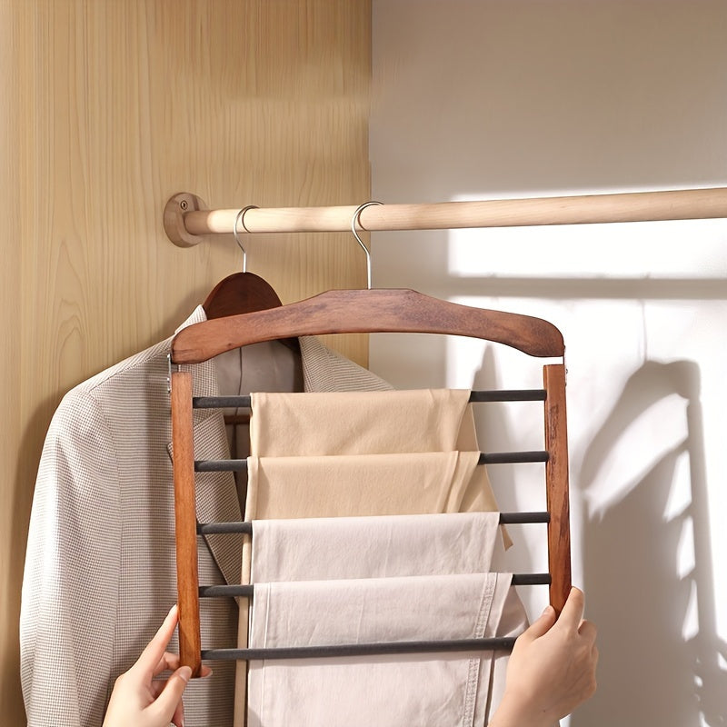 Wooden Pants Hanger with Multiple Tiers - Save Space in Your Closet and Keep Your Clothes Organized. Perfect for Storing Ties, Scarves, and More. Perfect for Wardrobe Organization and Storage of Clothes.