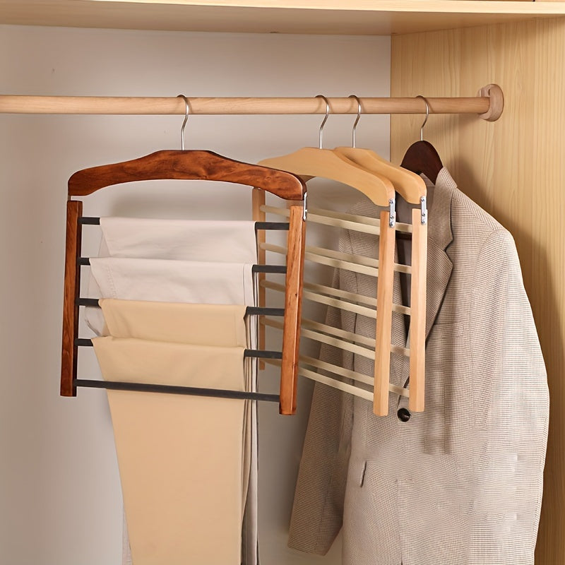 Wooden Pants Hanger with Multiple Tiers - Save Space in Your Closet and Keep Your Clothes Organized. Perfect for Storing Ties, Scarves, and More. Perfect for Wardrobe Organization and Storage of Clothes.