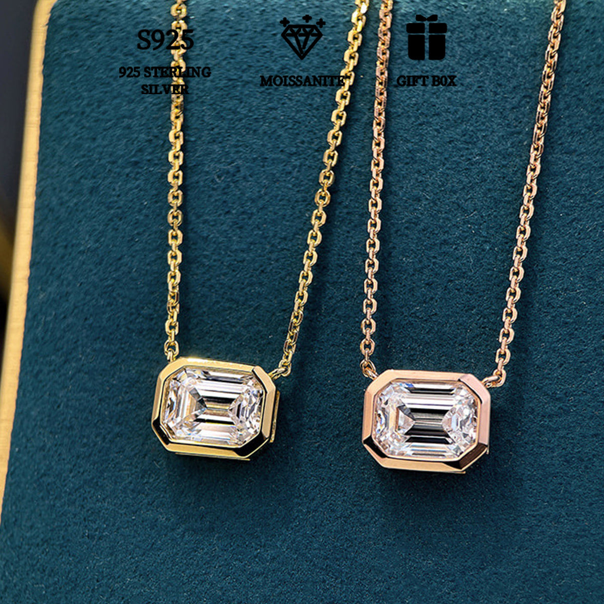 925 Sterling Silver'da Emerald Cut Moissanite Pendant Necklace - 1ct, 2ct yoki 3ct da mavjud. Gippoallergen, Bohemian uslubidagi ayollar uchun zargarlik sovg'asi - To'y, Nikoh, Onalar kuni uchun mukammal. Sertifikat va sovg'a qutisi bilan birga keladi.