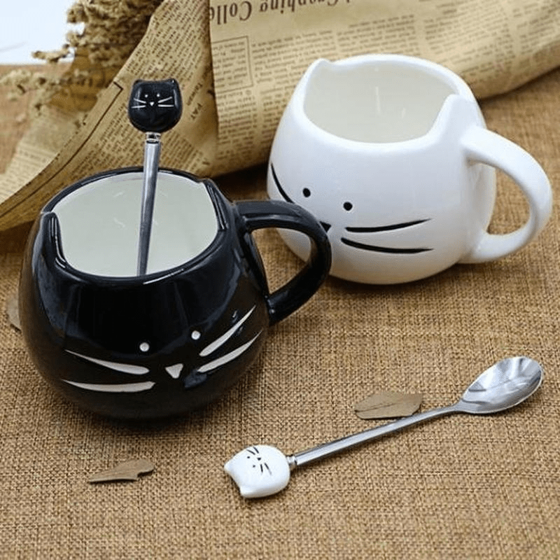 Stainless steel cartoon cat spoon, perfect for ice cream, tea, and soup.