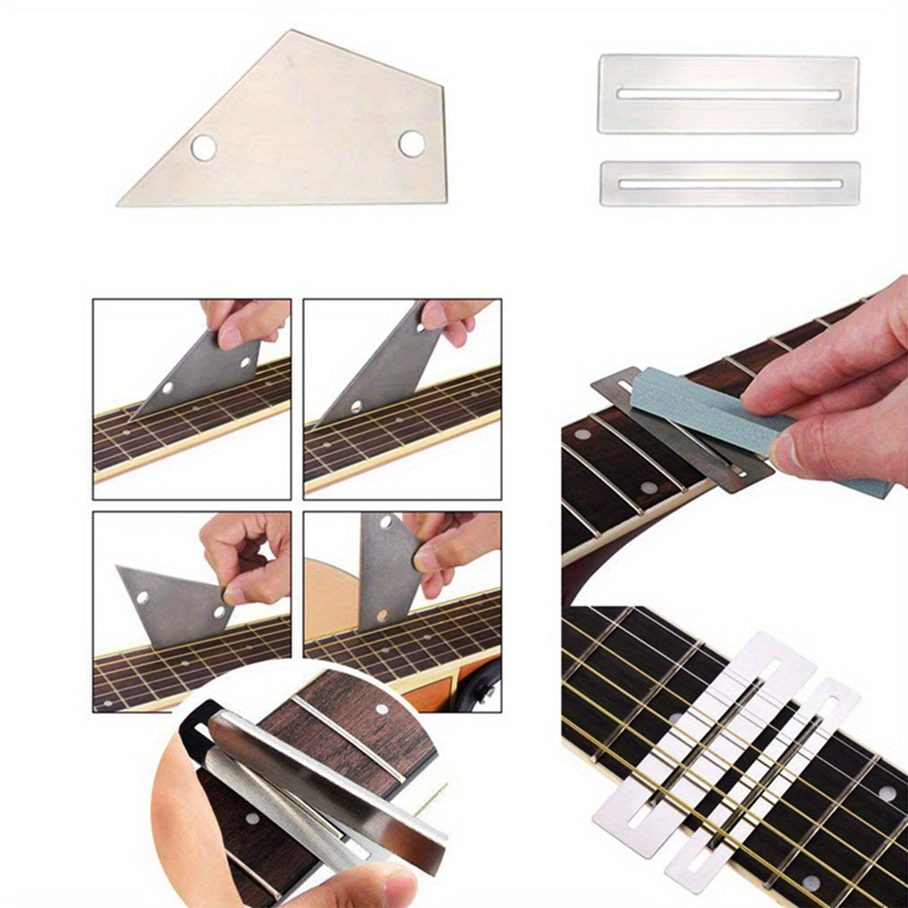 Guitar maintenance kit with essential tools for repairs and cleaning.