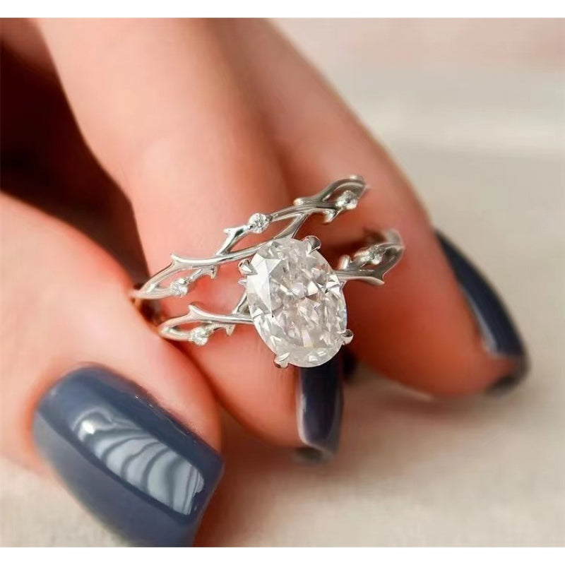 Beautiful 2ct/3ct Moissanite Engagement Ring Set in Hypoallergenic S925 Sterling Silver, Featuring a Boho Chic Twig Design, Ideal for Both Weddings and Everyday Wear