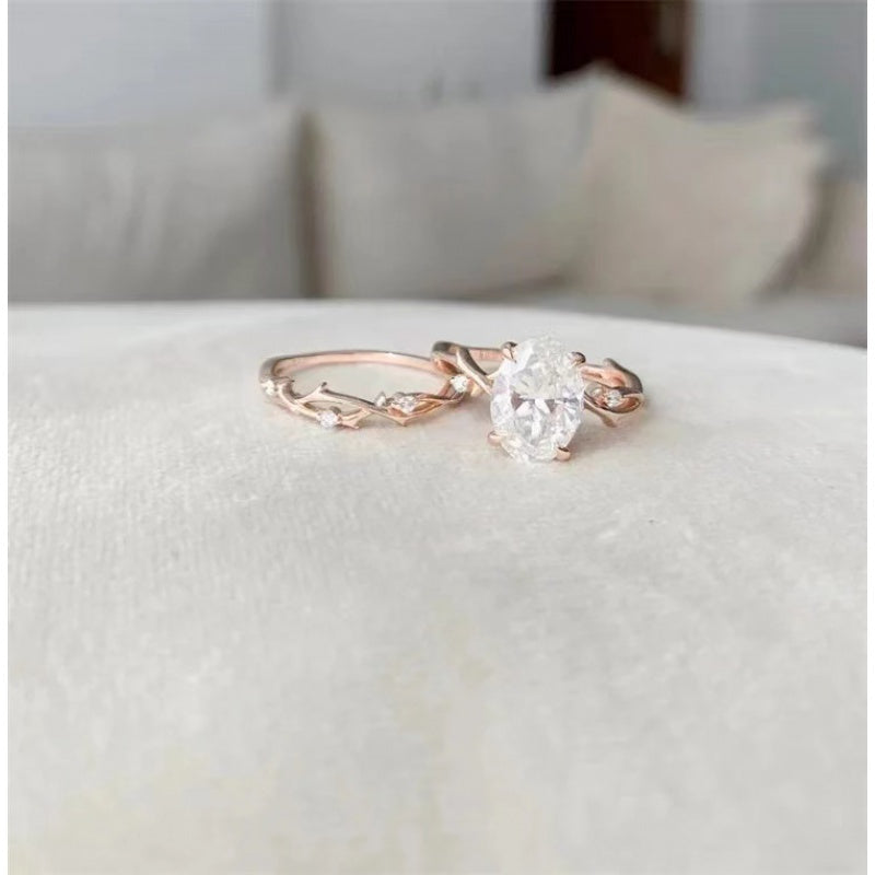 Beautiful 2ct/3ct Moissanite Engagement Ring Set in Hypoallergenic S925 Sterling Silver, Featuring a Boho Chic Twig Design, Ideal for Both Weddings and Everyday Wear