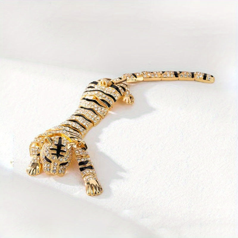 Alloy and Rhinestone Tiger Shaped Brooch Pin, versatile for use as a Sweater Chain Pendant