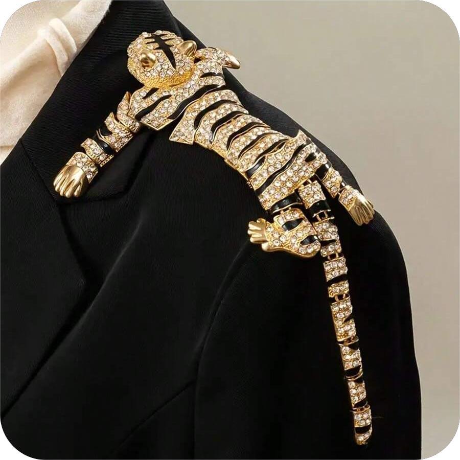 Alloy and Rhinestone Tiger Shaped Brooch Pin, versatile for use as a Sweater Chain Pendant