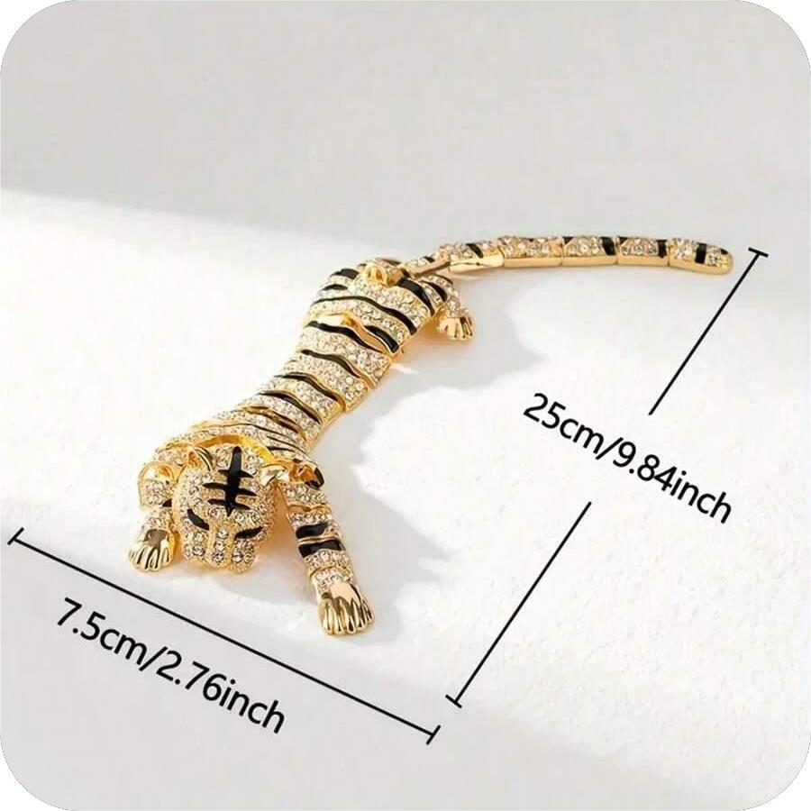 Alloy and Rhinestone Tiger Shaped Brooch Pin, versatile for use as a Sweater Chain Pendant