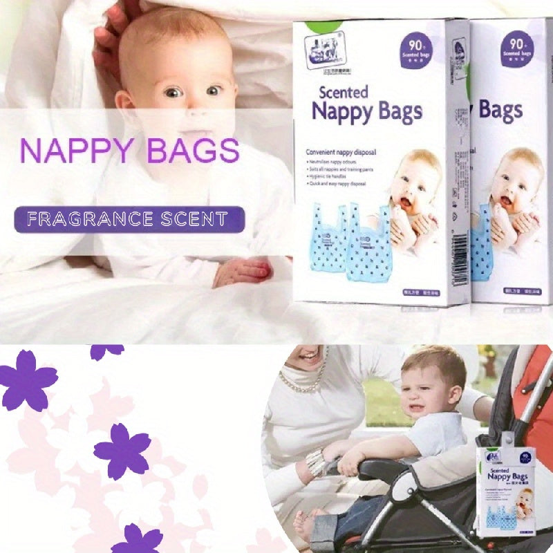 90 scented diaper garbage bags, nappy collection bags, thickened vest portable garbage bags.