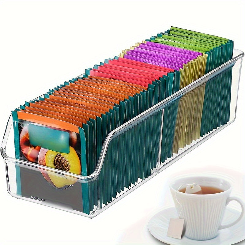 Acrylic Tea Bag Organizer - Clear Holder for Tea, Sugar, Spices - Kitchen Cabinet & Countertop Storage Solution, Space-Saving, Holds 50 Tea Bags, Transparent Display