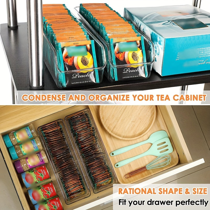 Acrylic Tea Bag Organizer - Clear Holder for Tea, Sugar, Spices - Kitchen Cabinet & Countertop Storage Solution, Space-Saving, Holds 50 Tea Bags, Transparent Display