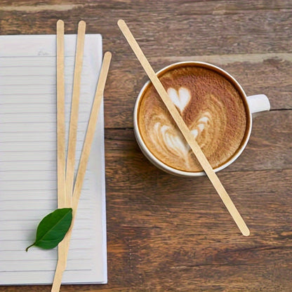 Eco-friendly and sustainable coffee stirrers made from natural wood, comes in a pack of 50 pieces. These biodegradable and disposable stirring sticks are perfect for both hot and cold beverages.