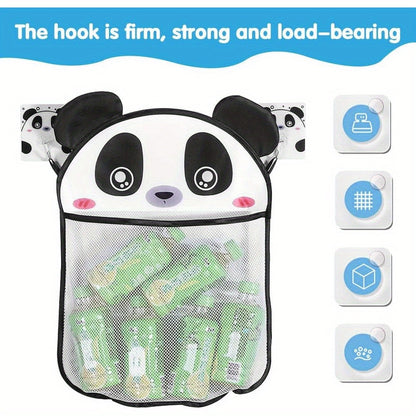 Cute Panda Bath Toy Organizer - Spacious Mesh Bag with 2 Sturdy Hooks, Water-resistant & Long-lasting for Kids' Toys and Accessories