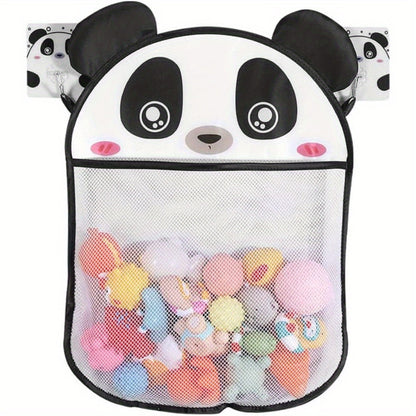 Cute Panda Bath Toy Organizer - Spacious Mesh Bag with 2 Sturdy Hooks, Water-resistant & Long-lasting for Kids' Toys and Accessories