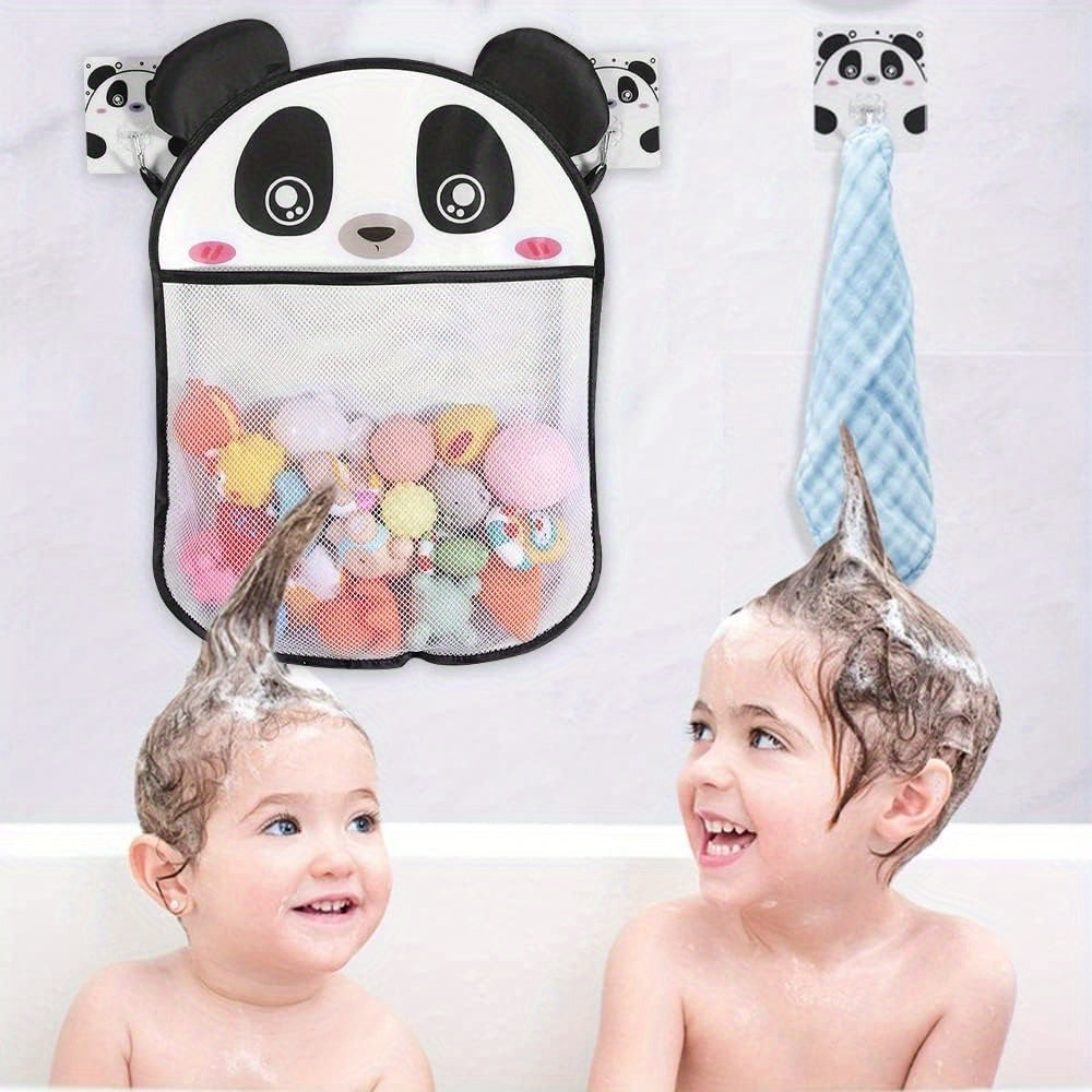 Cute Panda Bath Toy Organizer - Spacious Mesh Bag with 2 Sturdy Hooks, Water-resistant & Long-lasting for Kids' Toys and Accessories