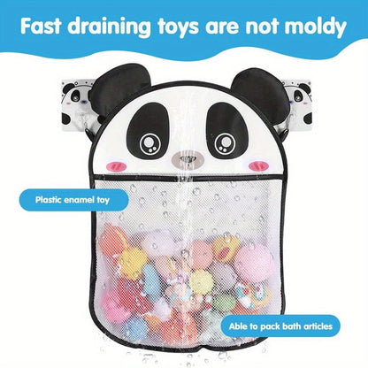 Cute Panda Bath Toy Organizer - Spacious Mesh Bag with 2 Sturdy Hooks, Water-resistant & Long-lasting for Kids' Toys and Accessories