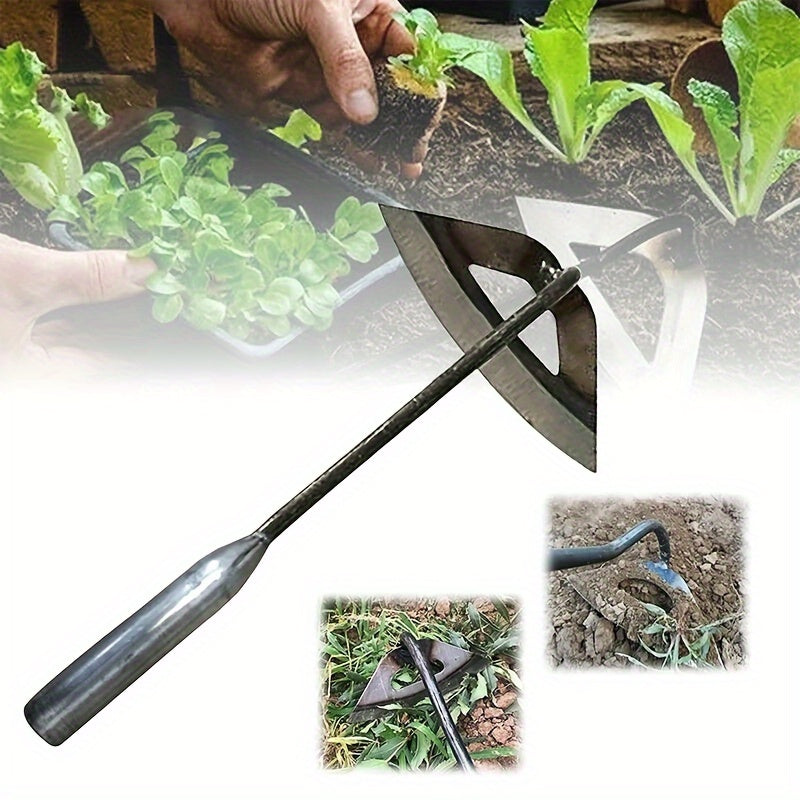 All-steel hardened hollow hoe for efficient garden maintenance, durable, rust-resistant, ideal for vegetable gardens.