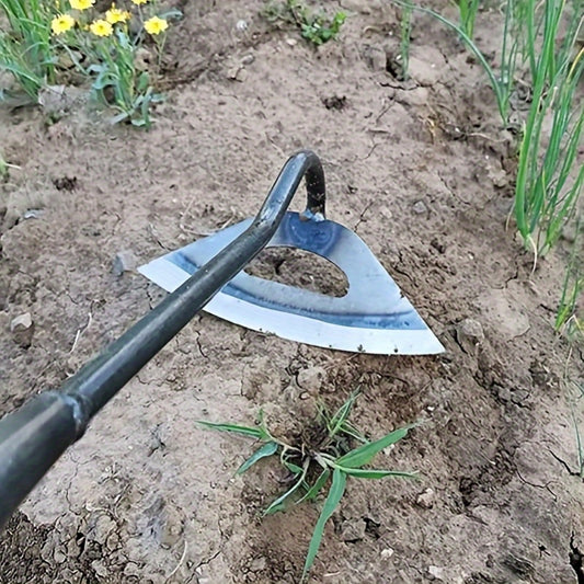 All-steel hardened hollow hoe for efficient garden maintenance, durable, rust-resistant, ideal for vegetable gardens.