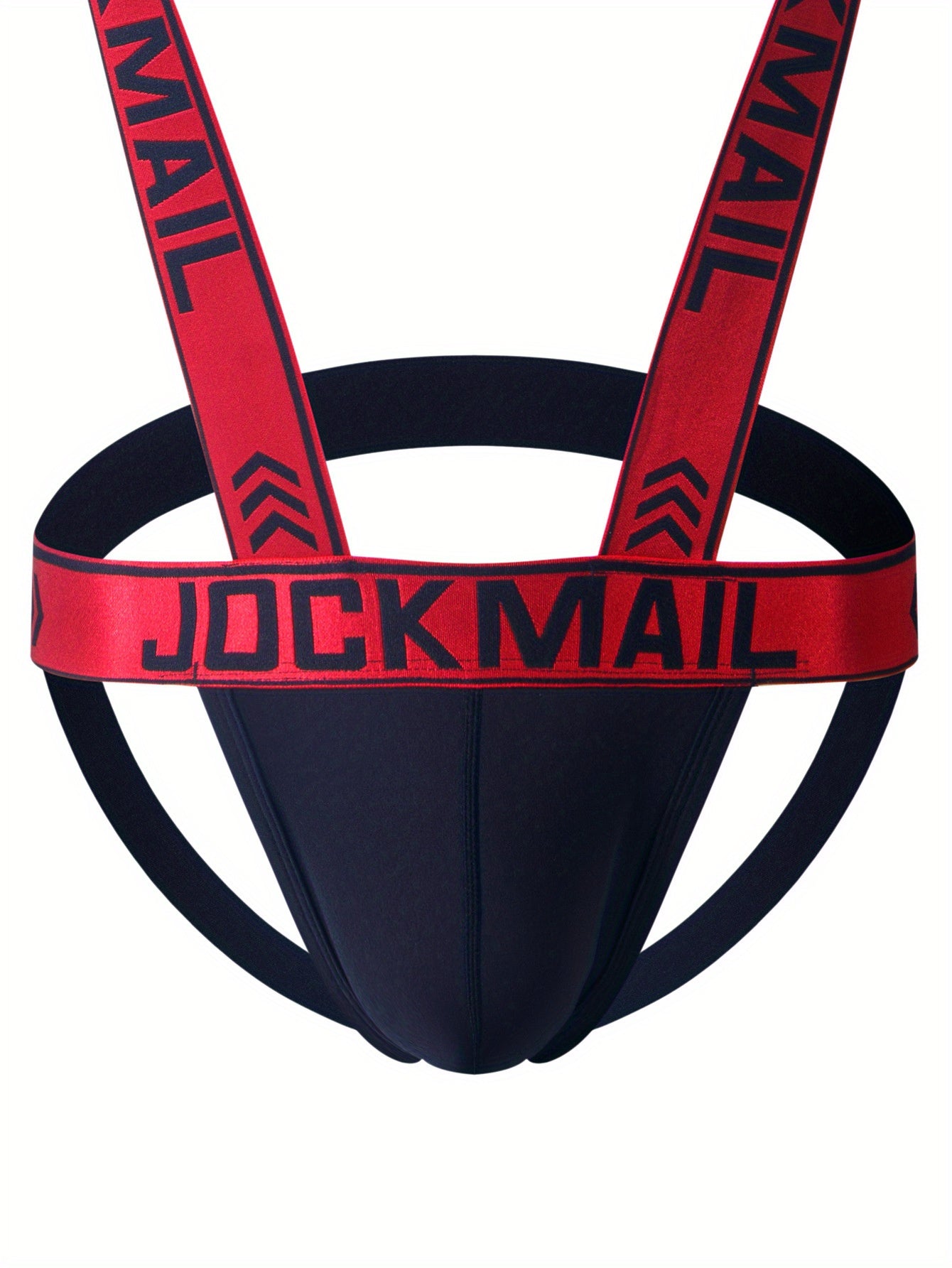 JOCKMAIL Men's Sexy Jockstrap - Stretchy nylon with branded print, breathable and comfortable, purple straps with white lettering, perfect for intimate wear.