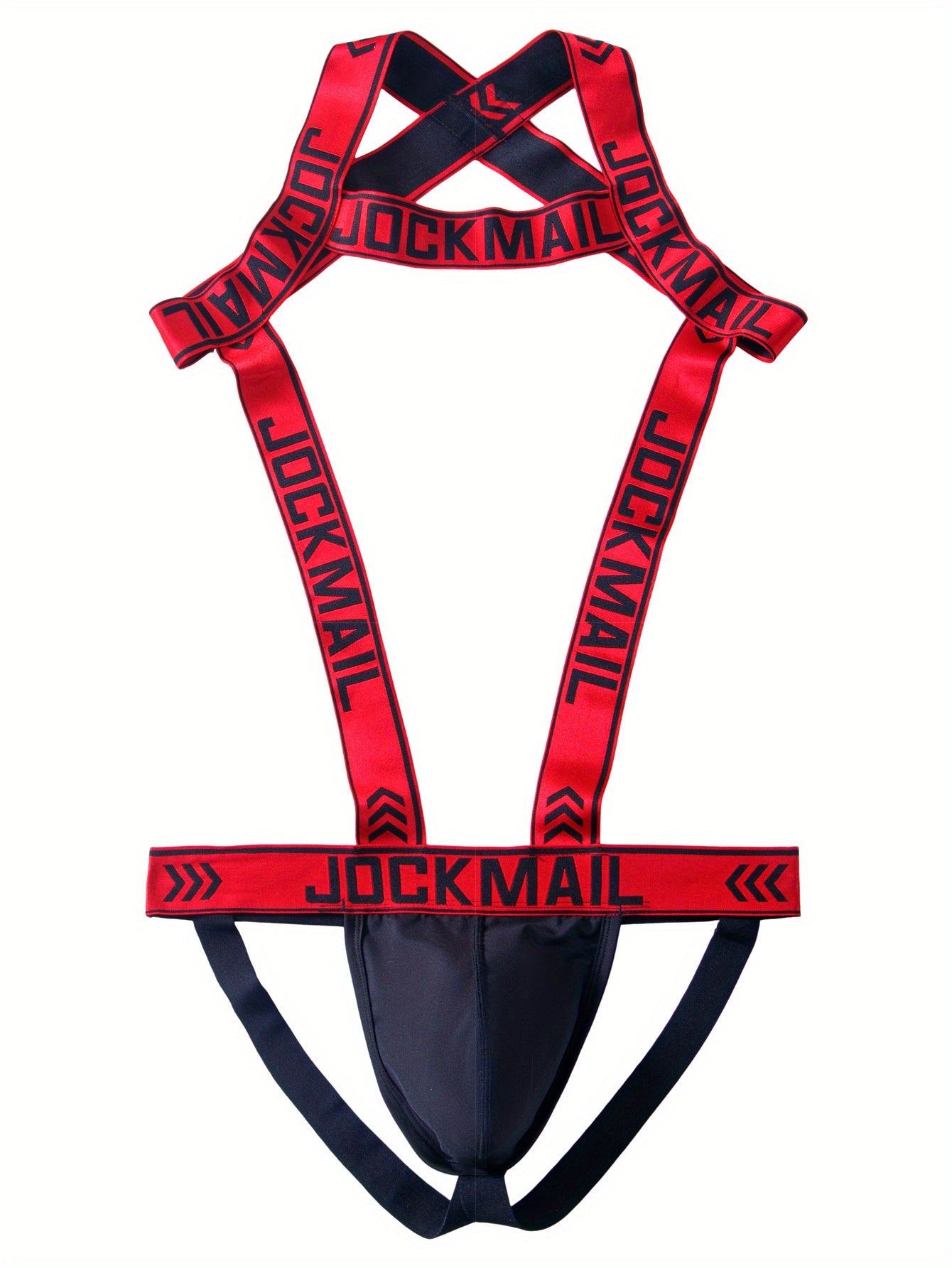 JOCKMAIL Men's Sexy Jockstrap - Stretchy nylon with branded print, breathable and comfortable, purple straps with white lettering, perfect for intimate wear.