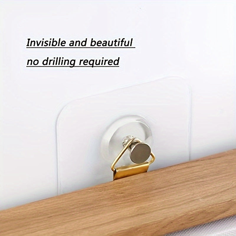 10 self-adhesive wall hooks with 5.9kg capacity for easy installation of pictures, bags, and more without drilling.