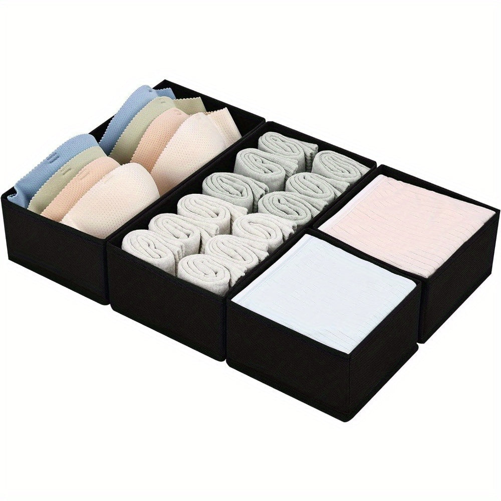 Set of 4 Underwear Drawer Storage Boxes, Foldable Dividers for Panties, Bras, Socks, and Belts. Space-saving Organizer for Wardrobe, Closet, Bedroom, Home, or Dorm.