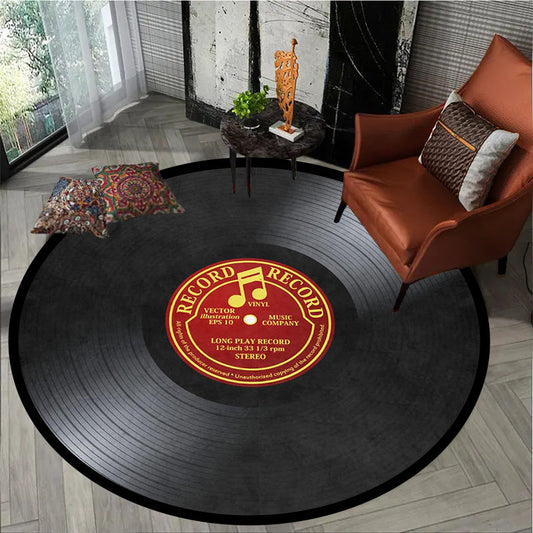 Vinyl Record-Inspired Round Area Rug - Plush Sponge Material, 1.2cm Thickness, Easy to Clean Polyester - Perfect for Living Room, Bedroom, or Chair Mat - A Music Enthusiast's Ultimate Home & Hotel Decor, Stylish Addition to Living Room Floors