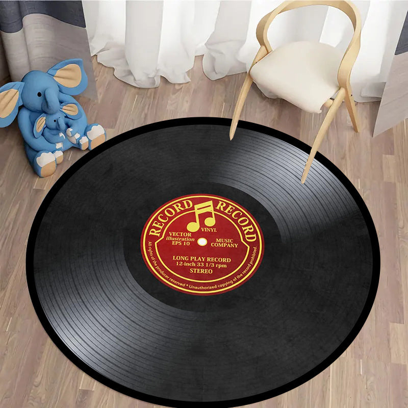 Vinyl Record-Inspired Round Area Rug - Plush Sponge Material, 1.2cm Thickness, Easy to Clean Polyester - Perfect for Living Room, Bedroom, or Chair Mat - A Music Enthusiast's Ultimate Home & Hotel Decor, Stylish Addition to Living Room Floors