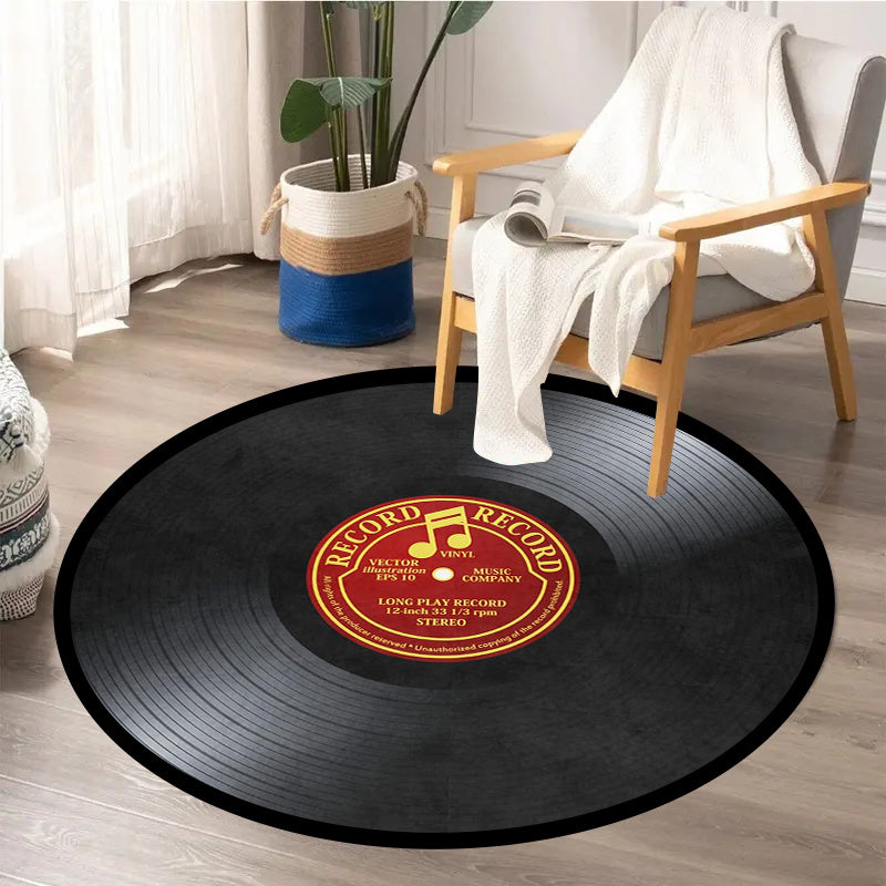 Vinyl Record-Inspired Round Area Rug - Plush Sponge Material, 1.2cm Thickness, Easy to Clean Polyester - Perfect for Living Room, Bedroom, or Chair Mat - A Music Enthusiast's Ultimate Home & Hotel Decor, Stylish Addition to Living Room Floors