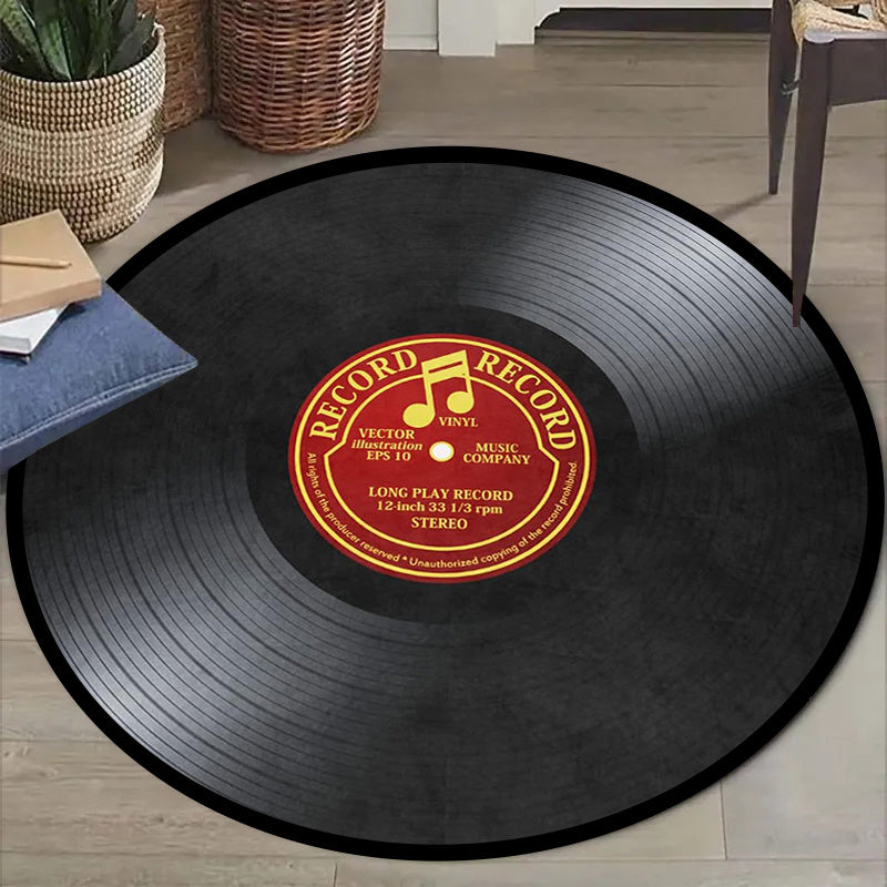 Vinyl Record-Inspired Round Area Rug - Plush Sponge Material, 1.2cm Thickness, Easy to Clean Polyester - Perfect for Living Room, Bedroom, or Chair Mat - A Music Enthusiast's Ultimate Home & Hotel Decor, Stylish Addition to Living Room Floors