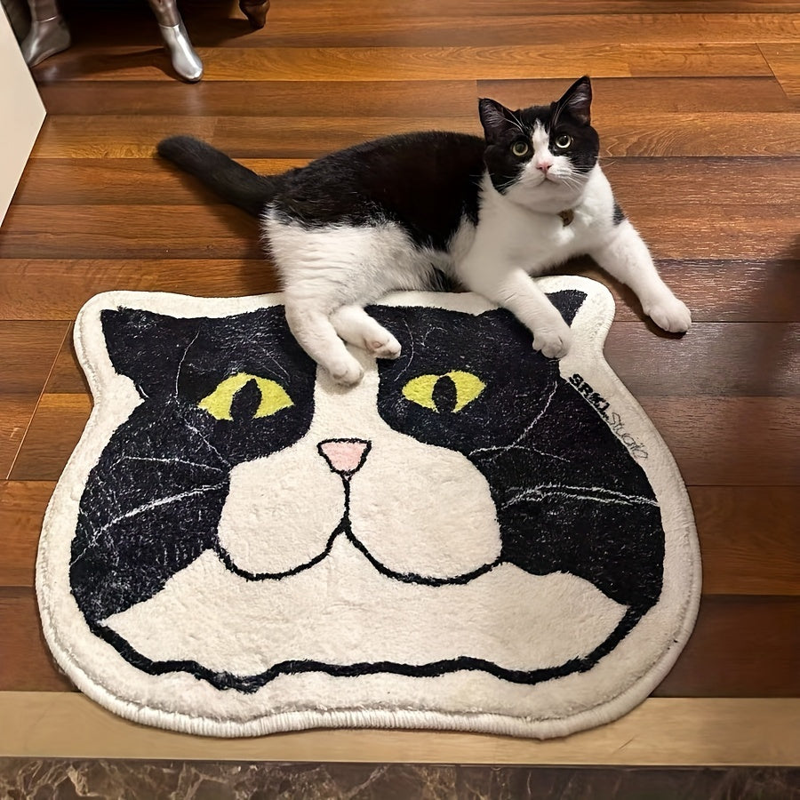 Adorable Cat Face Design Area Rug - Non-Slip, Waterproof & Stain-Resistant Floor Mat for Living Room, Kitchen, Bathroom & Any Space - Easy-to-Clean Home Decor