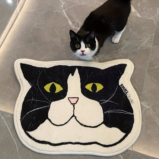 Adorable Cat Face Design Area Rug - Non-Slip, Waterproof & Stain-Resistant Floor Mat for Living Room, Kitchen, Bathroom & Any Space - Easy-to-Clean Home Decor