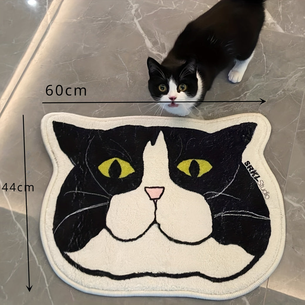 Adorable Cat Face Design Area Rug - Non-Slip, Waterproof & Stain-Resistant Floor Mat for Living Room, Kitchen, Bathroom & Any Space - Easy-to-Clean Home Decor