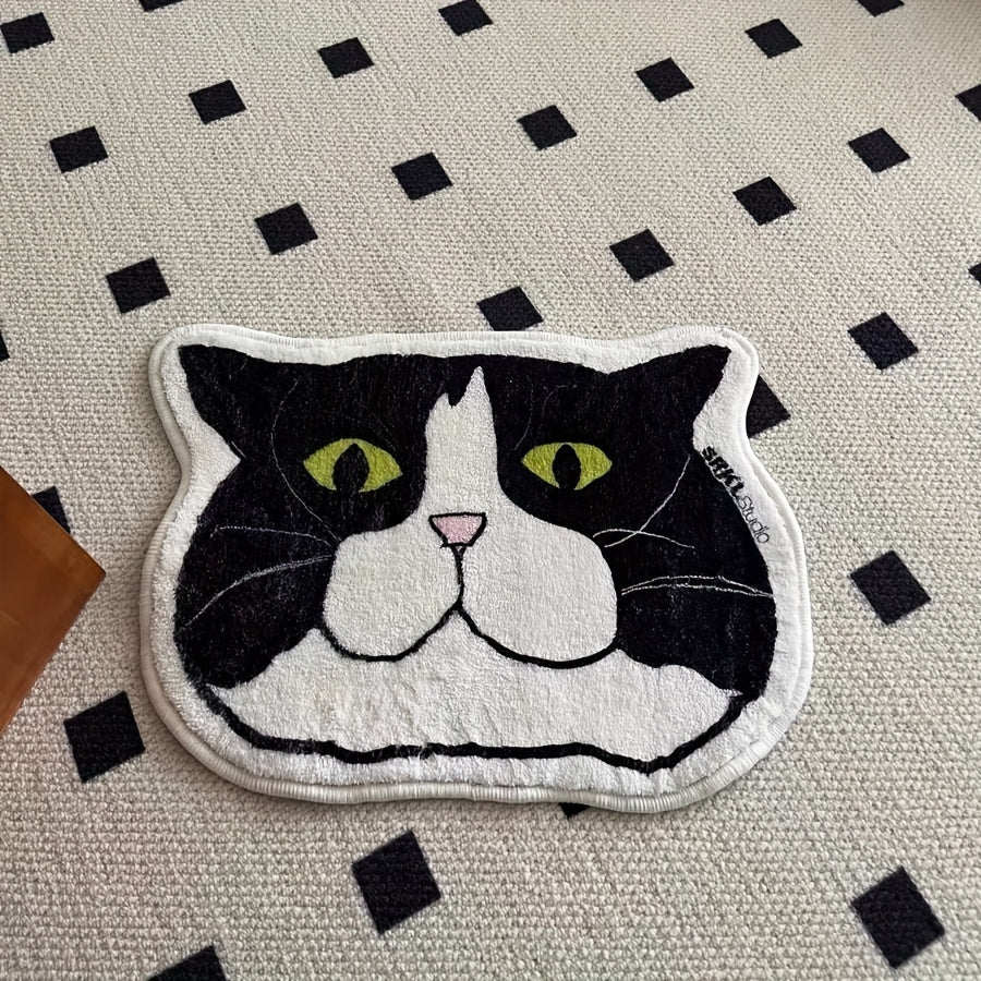 Adorable Cat Face Design Area Rug - Non-Slip, Waterproof & Stain-Resistant Floor Mat for Living Room, Kitchen, Bathroom & Any Space - Easy-to-Clean Home Decor